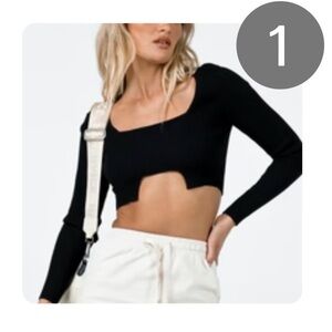 Princess Polly Black Cropped Ribbed Long-Sleeve Top - Women